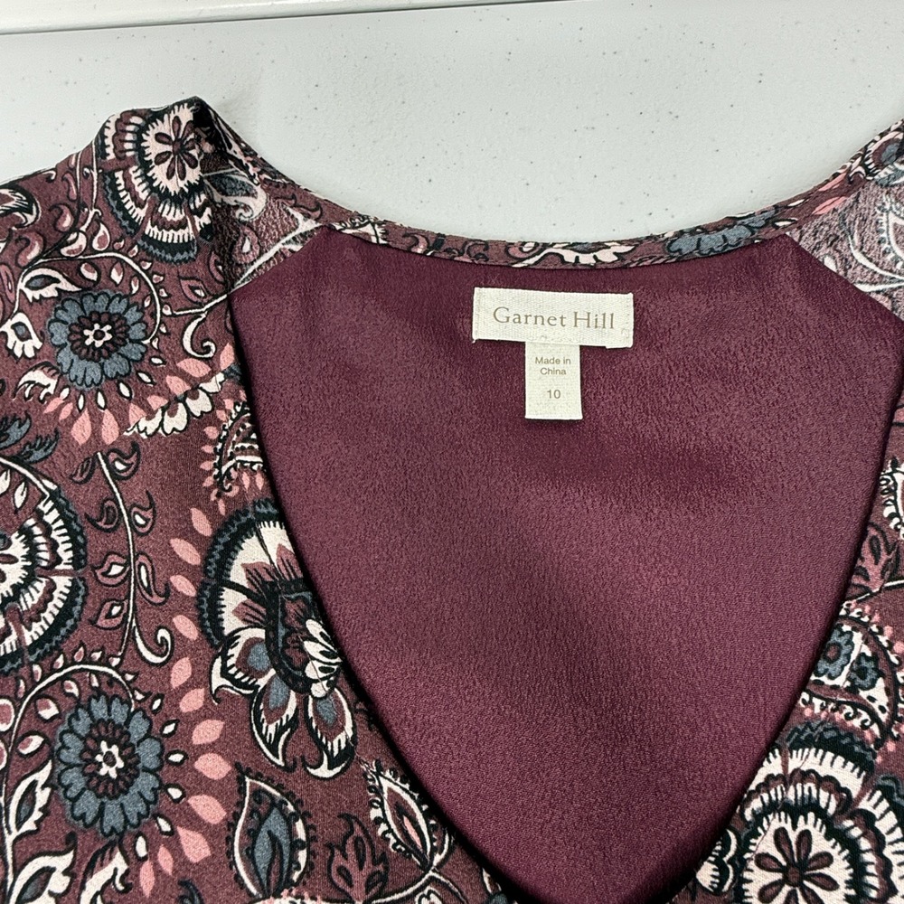 Garnet Hill Dress‎ Sz 10 Floral Pleated Fit Flare w/Pockets Long Sleeve Boho - Picture 9 of 11